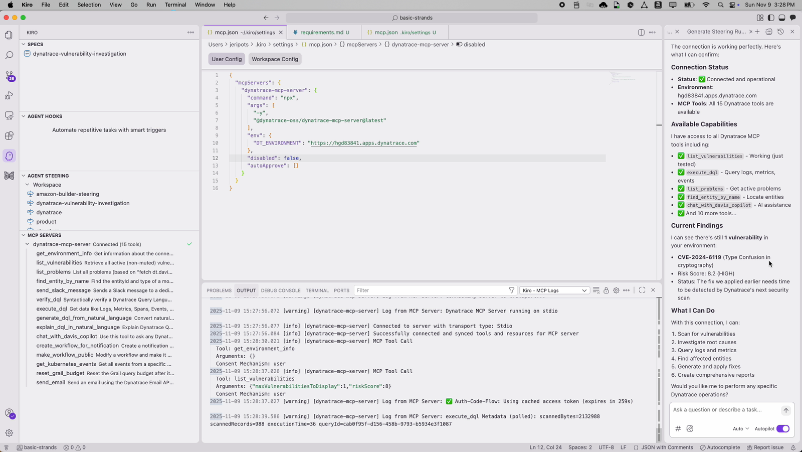 Get live production insights directly within Kiro.