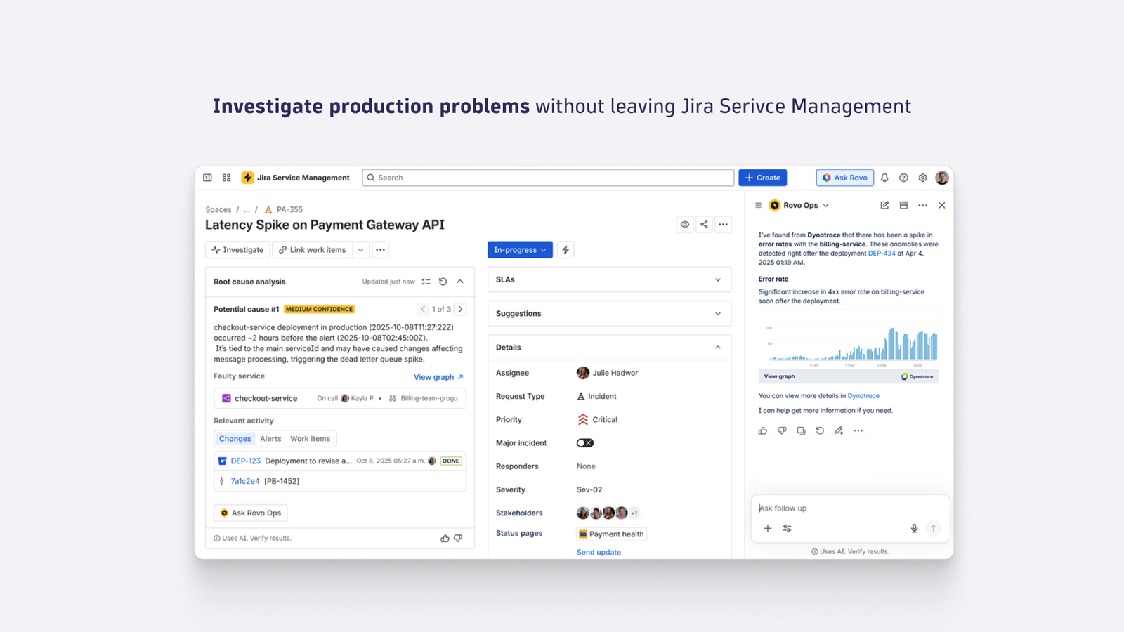 Get problem insights from Dynatrace directly delivered in the ticket context.