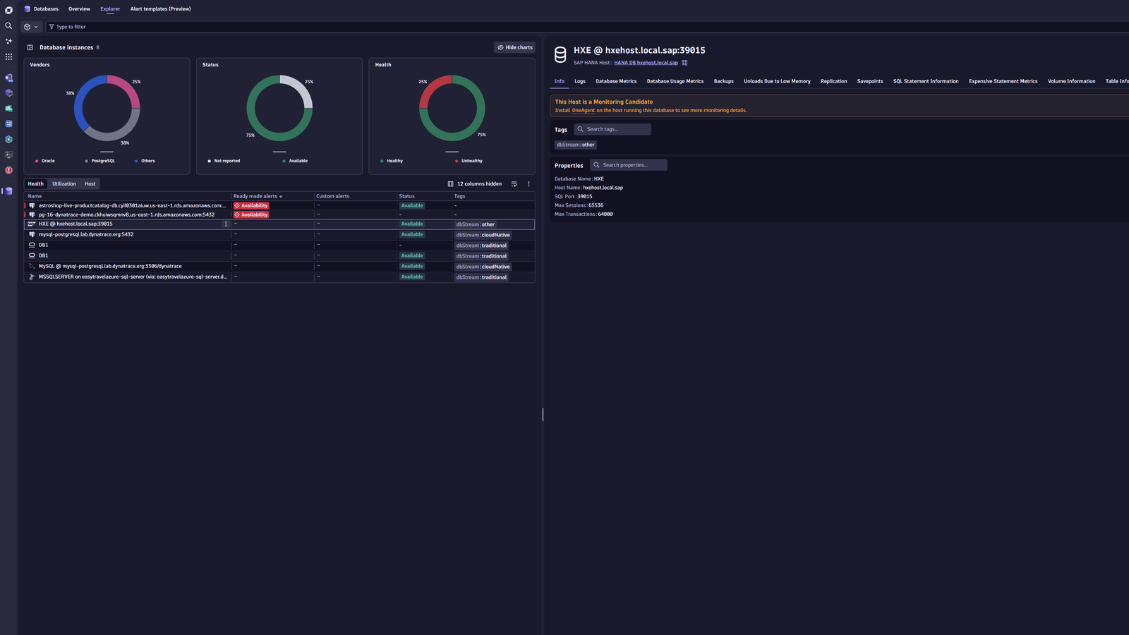 A SAP HANA DB in the Databases App