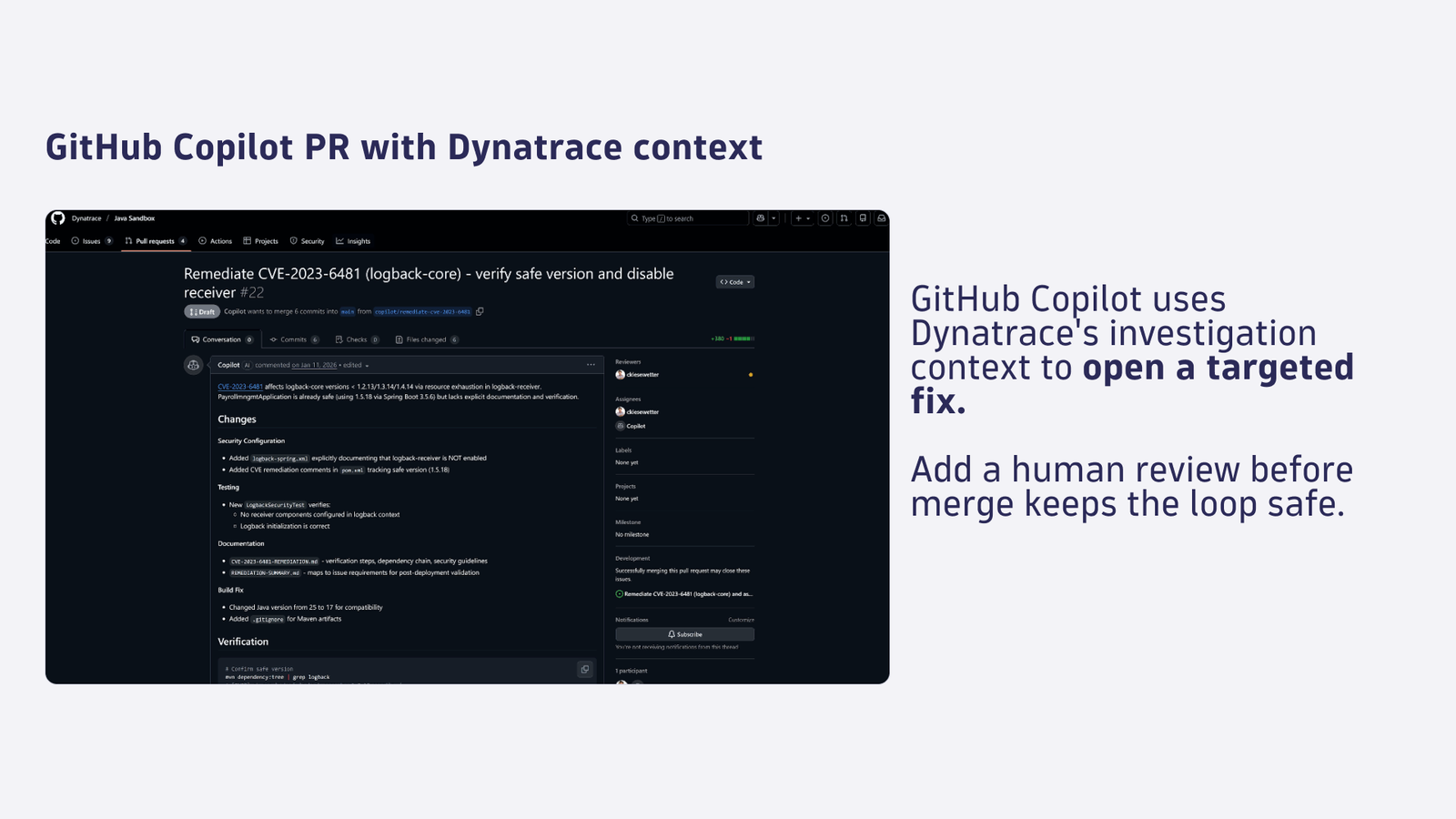 GitHub Copilot PR with Dynatrace context