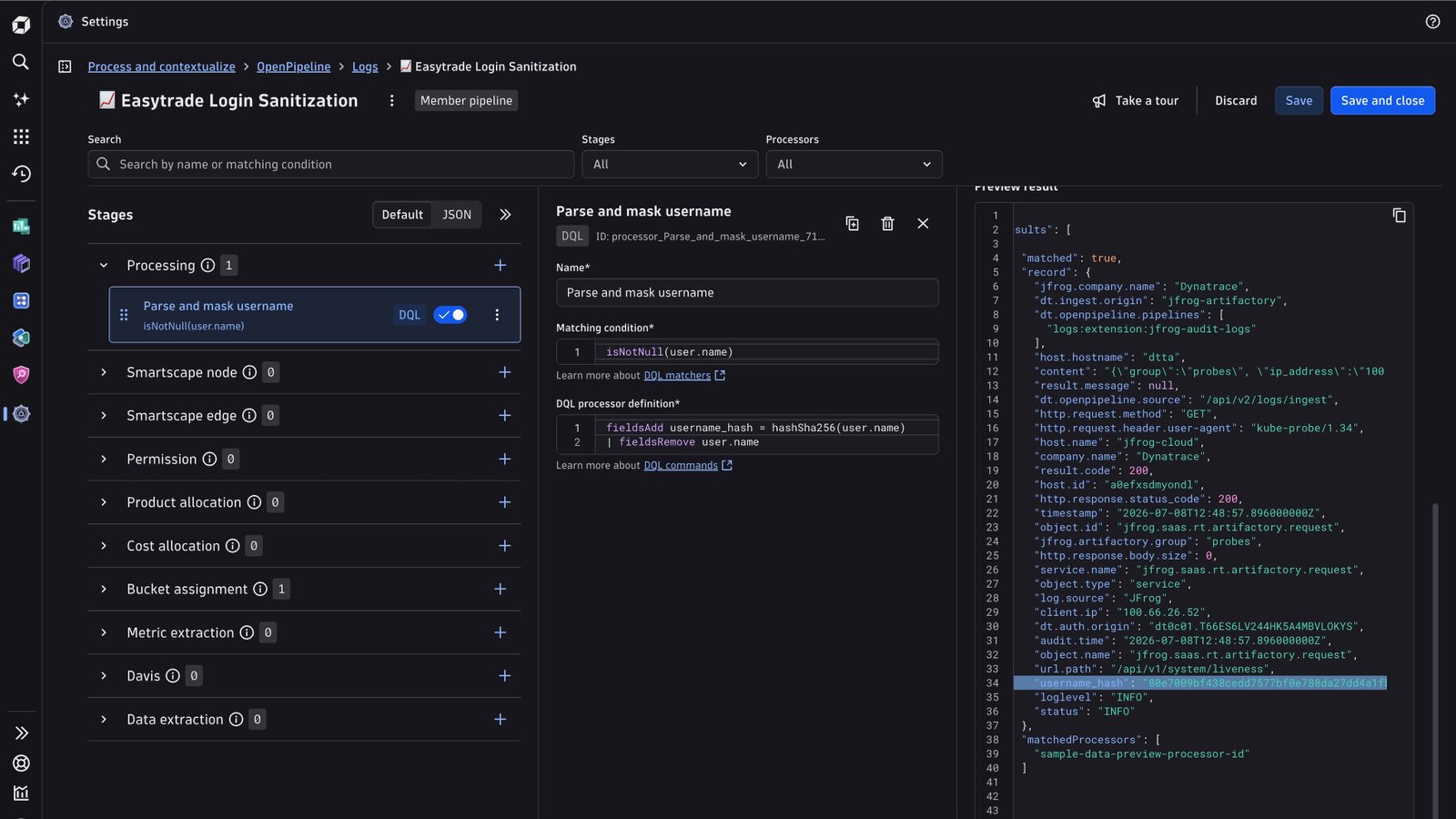 Log record processing: masking fields from log data.