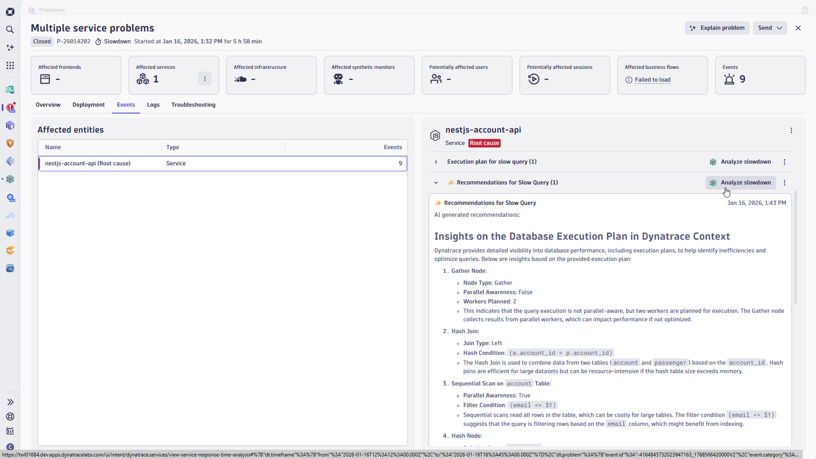 Leverage this agentic workflow to faster remediate issues and instantly comprehend the cause for slow database query executions.