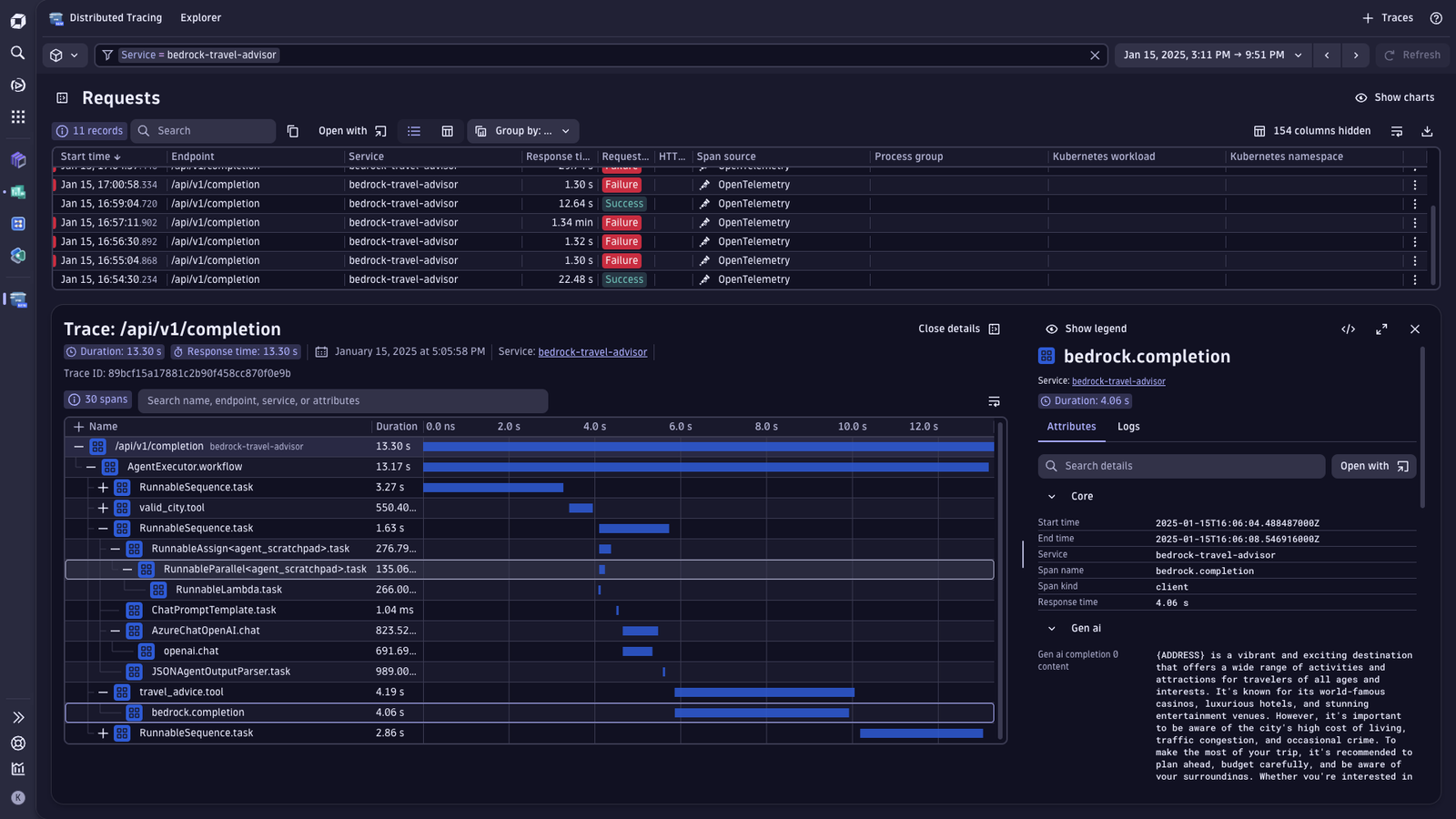 Gain full visibility into the execution of each user request with end-to-end traces that cover the full application stack.