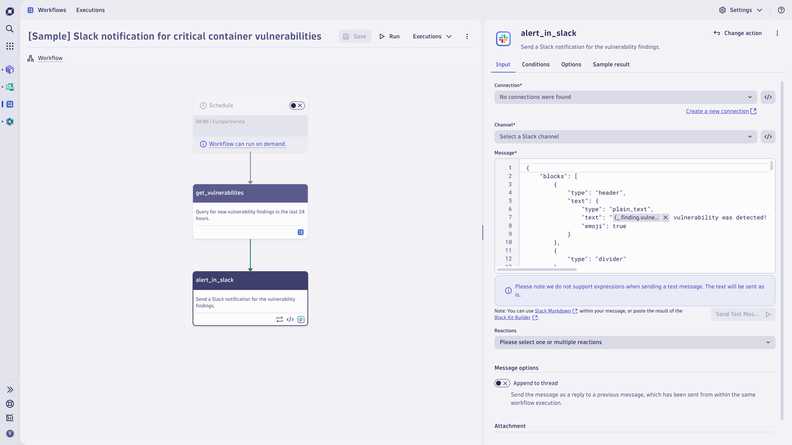 Sample Slack workflow.
