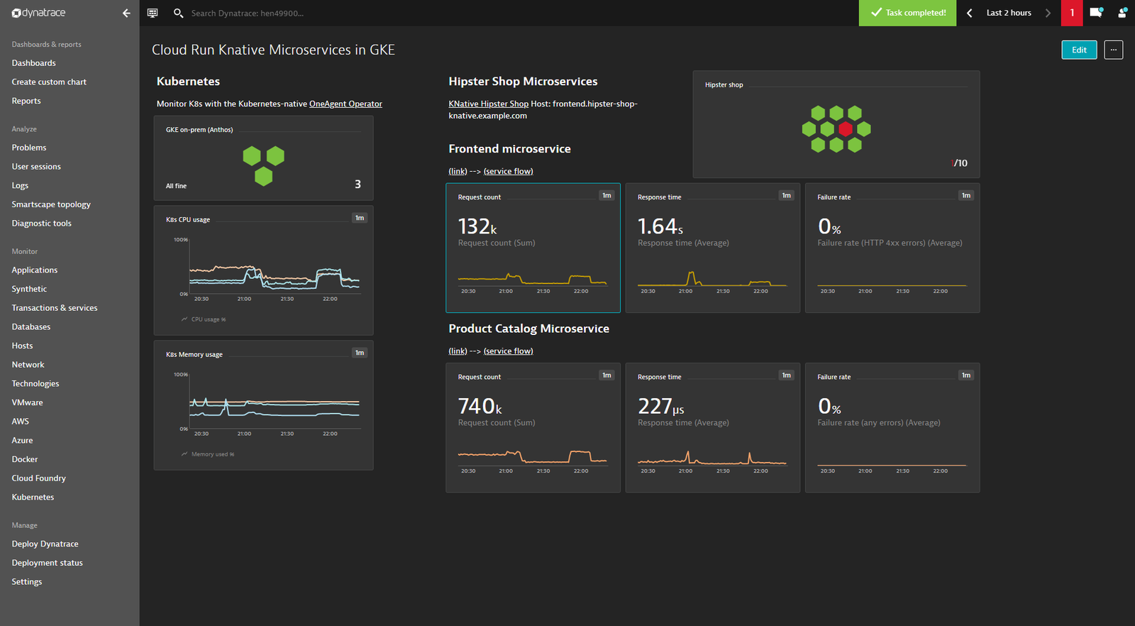 Cloud Run Knative Microservices in GKE dashboard