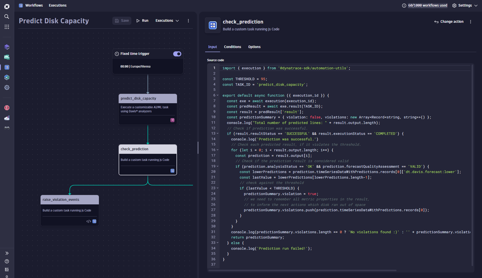Figure 4. Evaluating the results with a custom TypeScript action