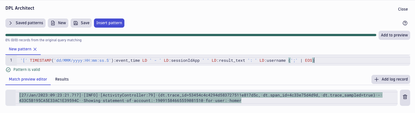screenshot showing a query that parses out the fields of interest for the log forensics