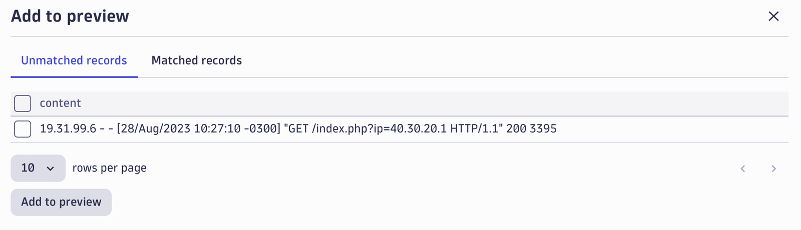 Figure 7: Add unmatching records to Match preview dataset