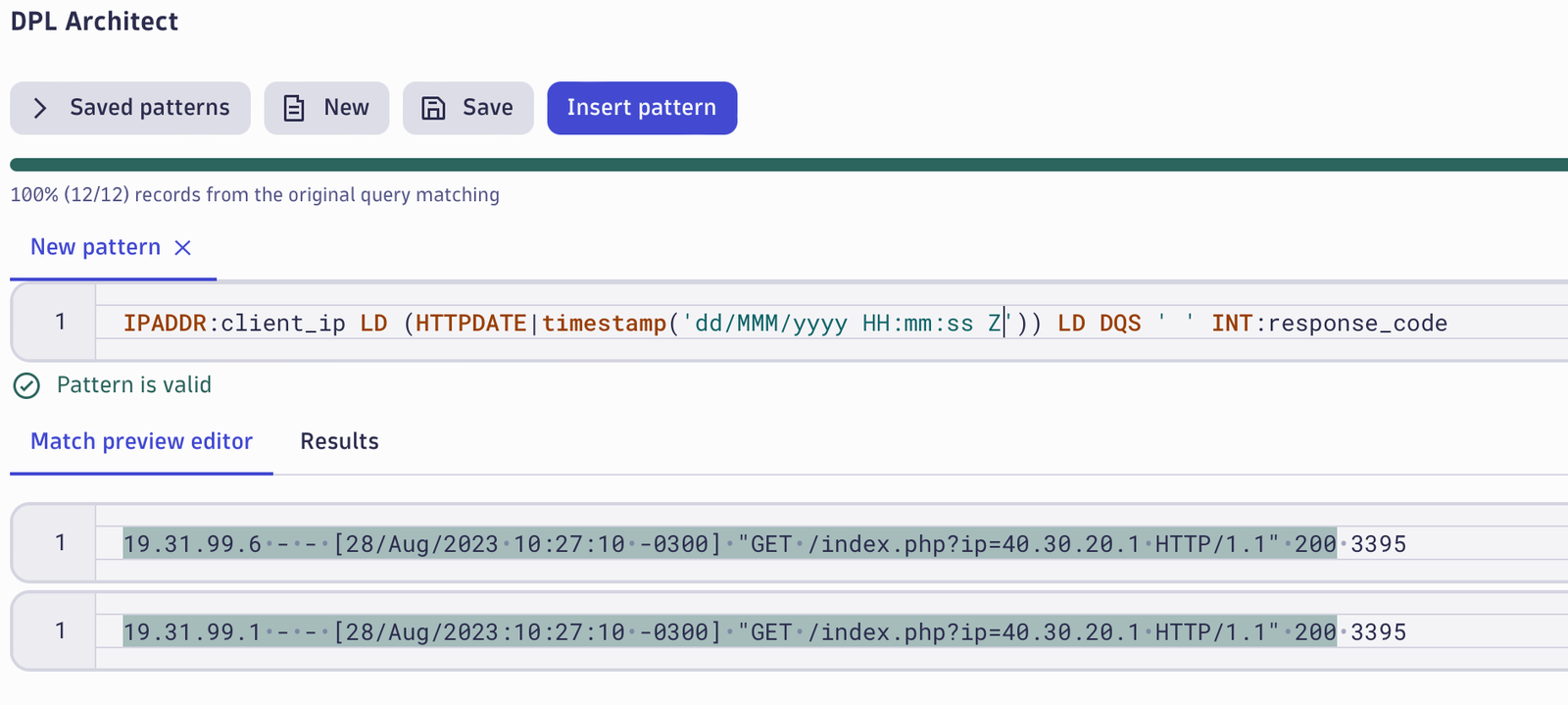 Figure 8: Review the result and insert the created pattern