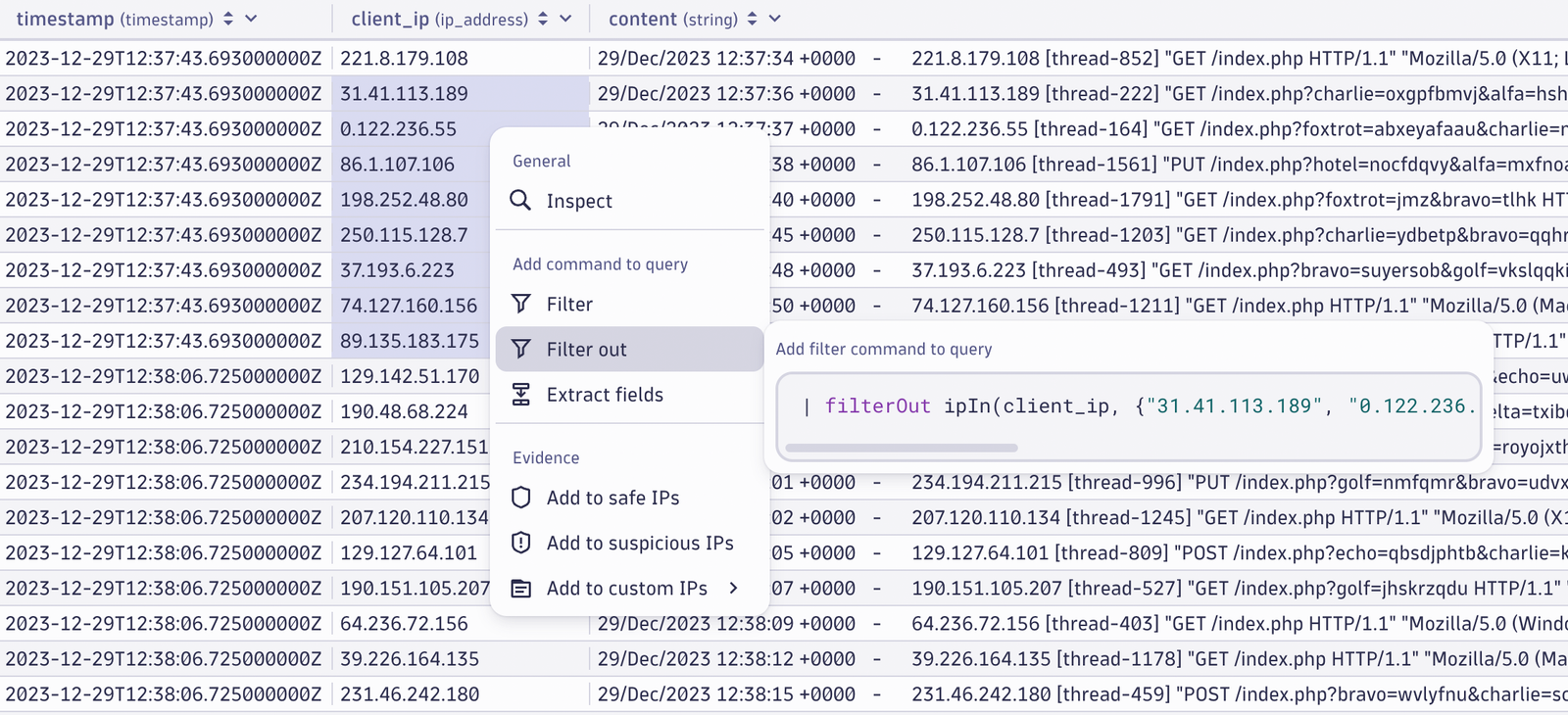 You can select multiple values to add to your DQL query without having to investigate unneeded values.