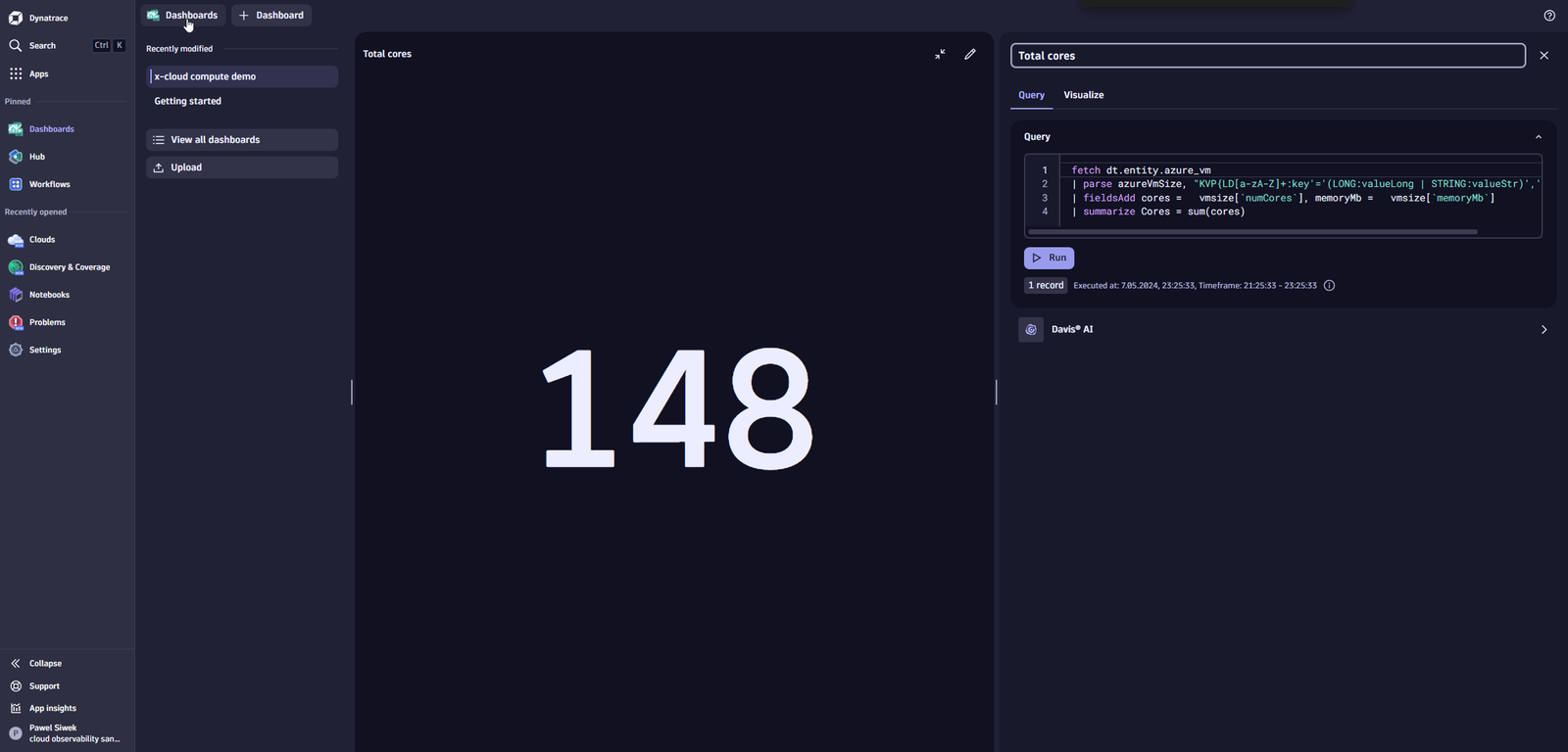 Azure Dashboard in Dynatrace screenshot