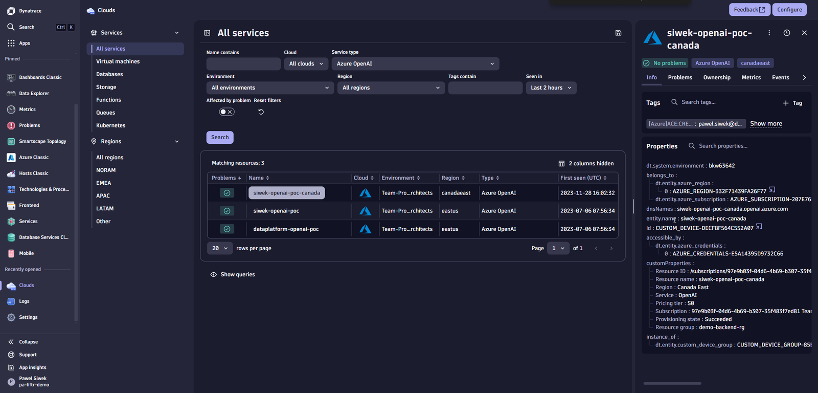 Azure OpenAI in Dynatrace screenshot