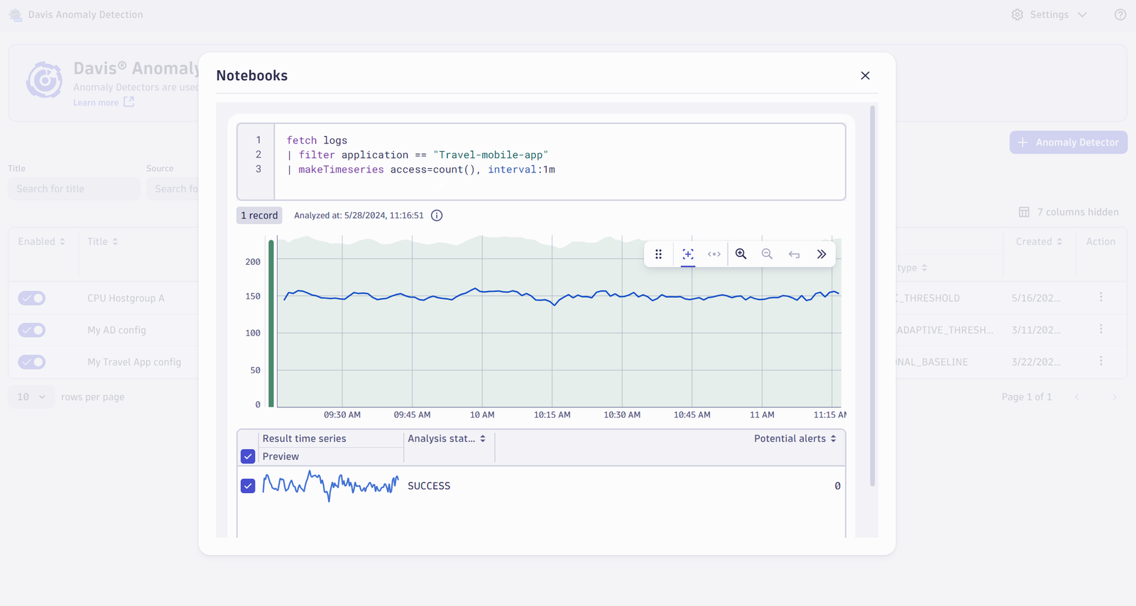 Figure 6: Visualize your custom anomaly detectors in Notebooks without leaving Davis Anomaly Detection.
