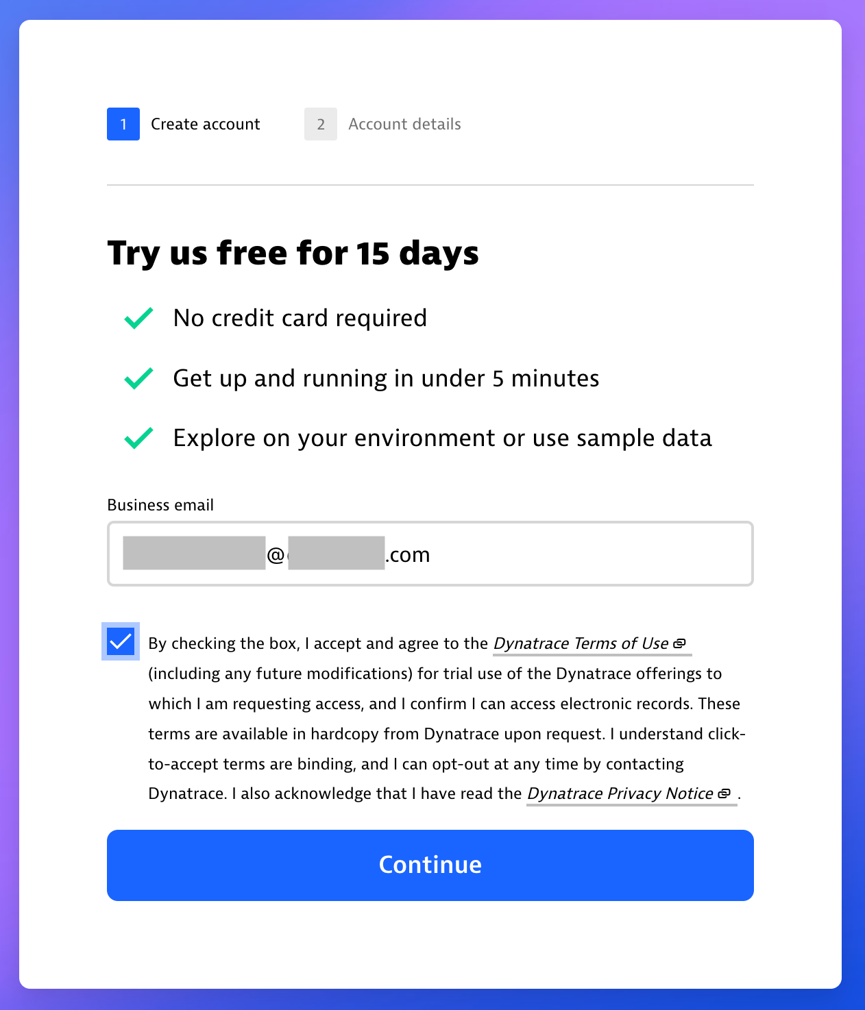 Enter your email and accept the Terms of Use