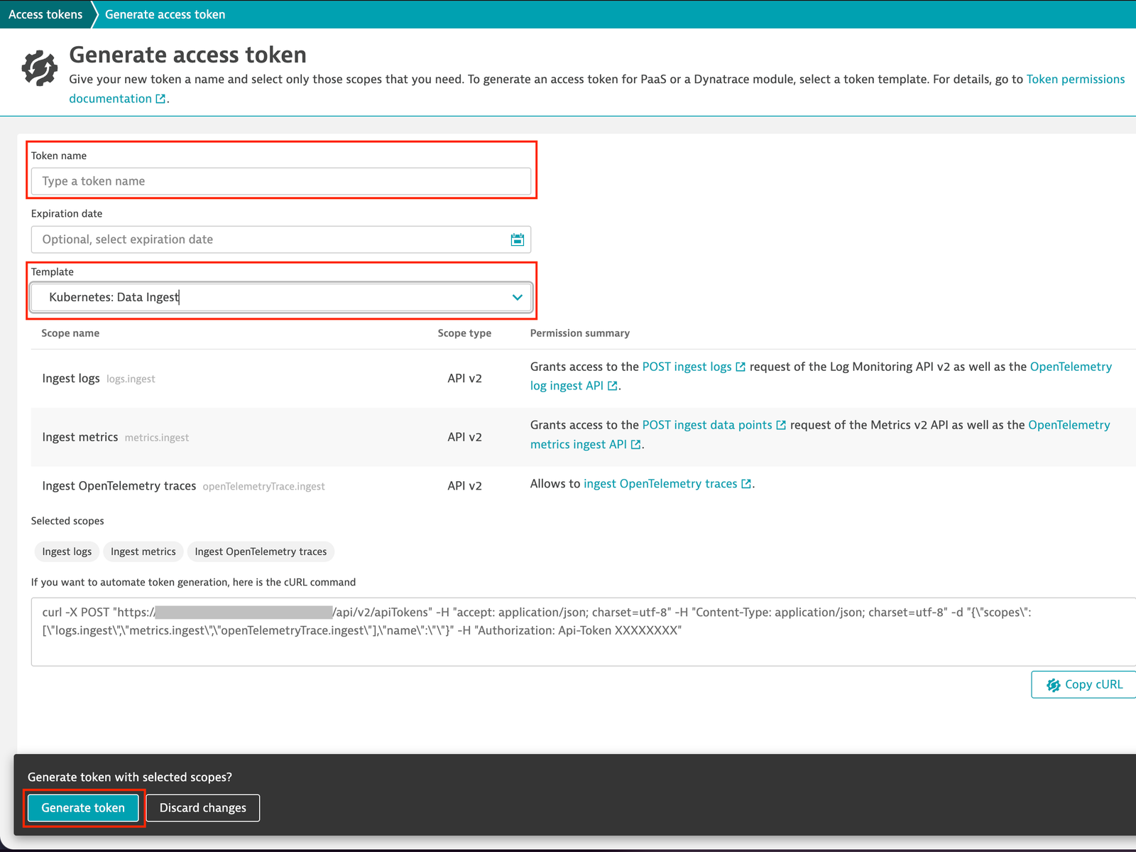 Access token generation page