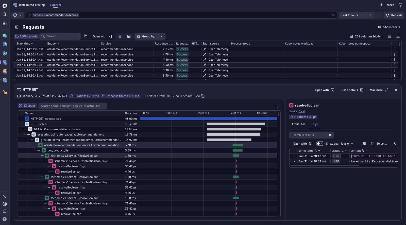 View your traces in the Distributed Tracing app in Dynatrace