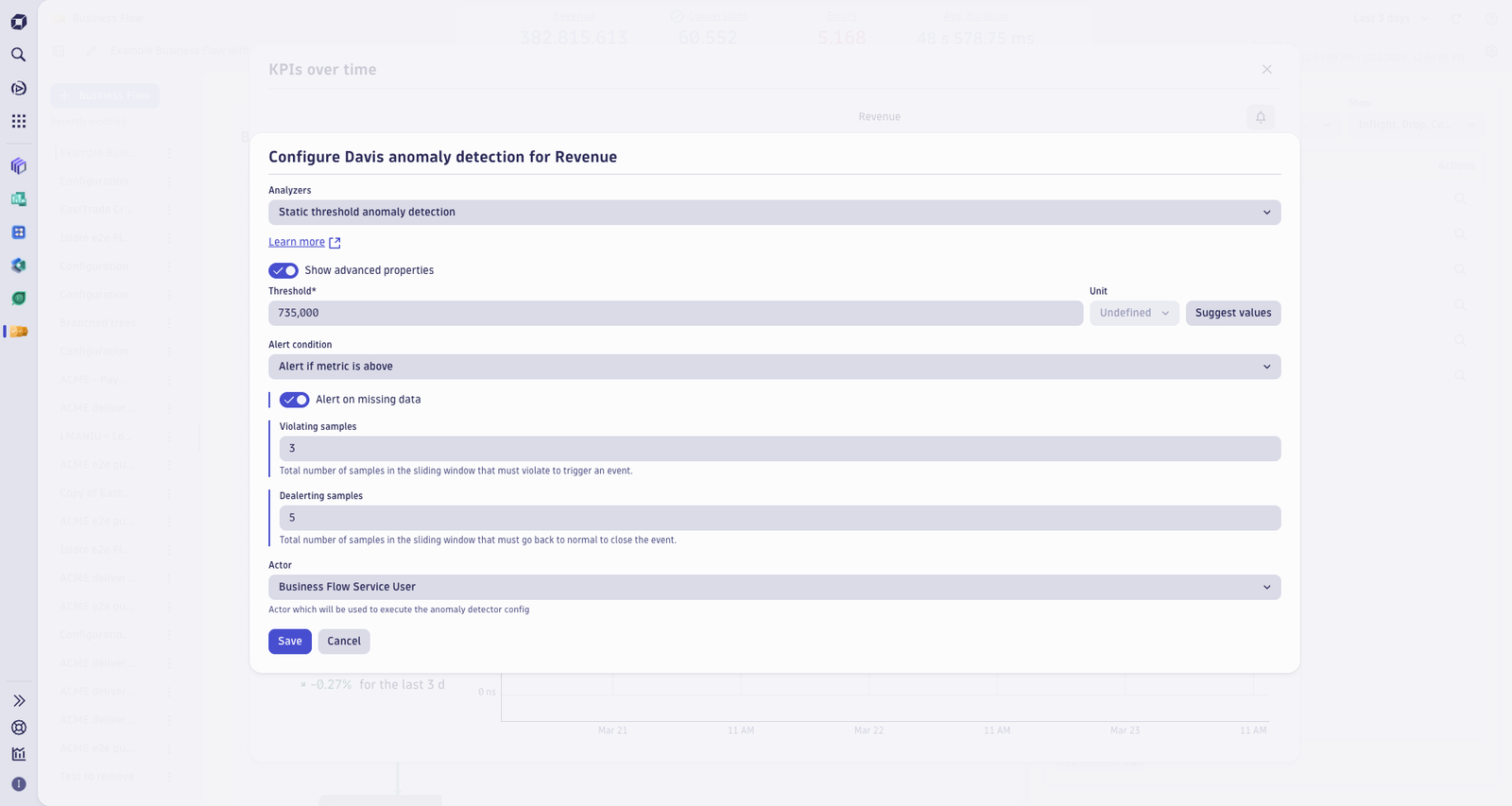 Anomaly detection dashboard