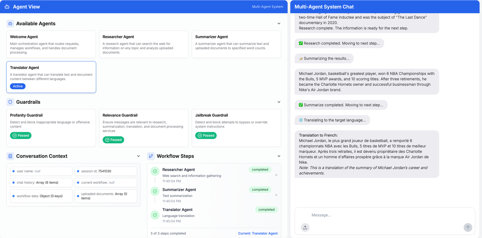 Handoff to Translator agent in multi-agent workflow