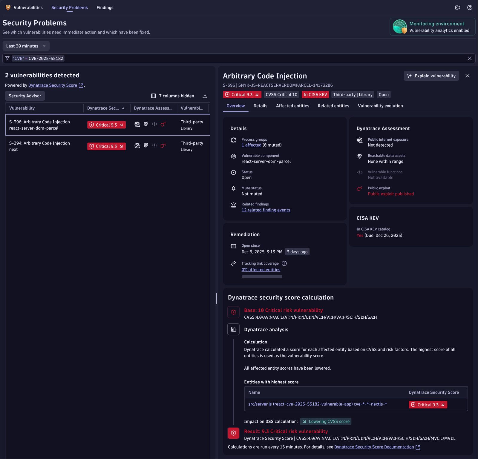 Dynatrace Runtime Vulnerability Analytics