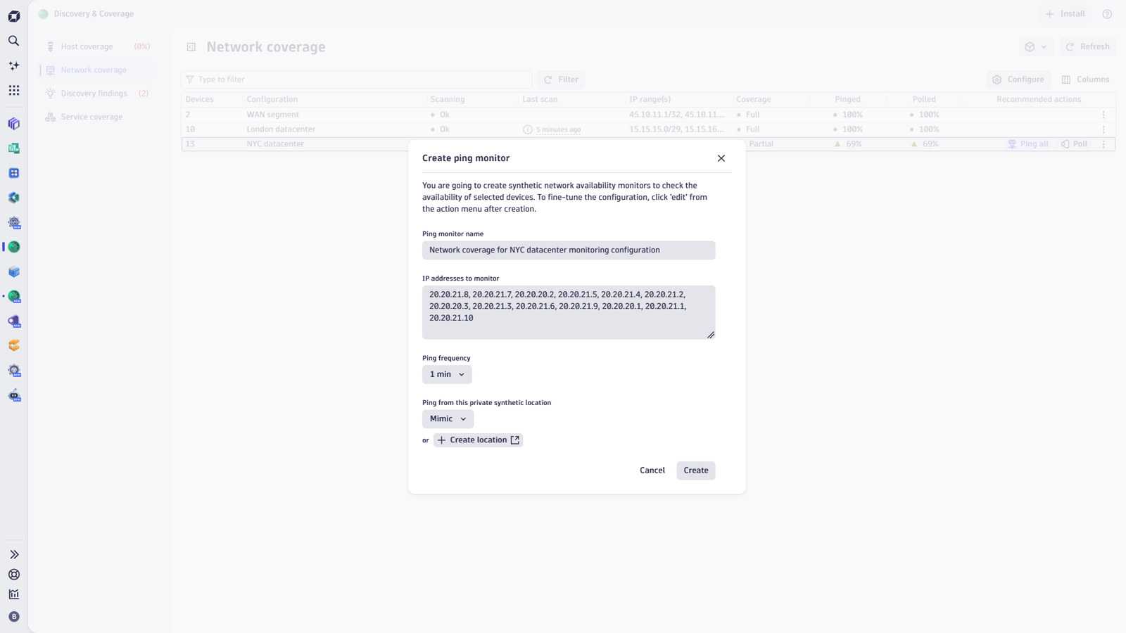 SNMP network device observability create a ping monitor in Dynatrace