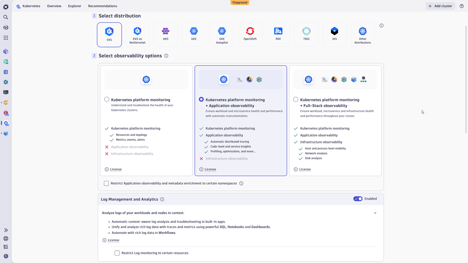 Onboarding your Kubernetes cluster and logs using the Log Onboarding Wizard.