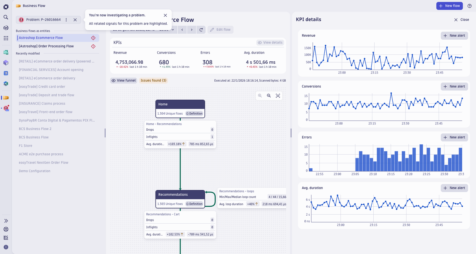 Problem investigation mode in Business Flow