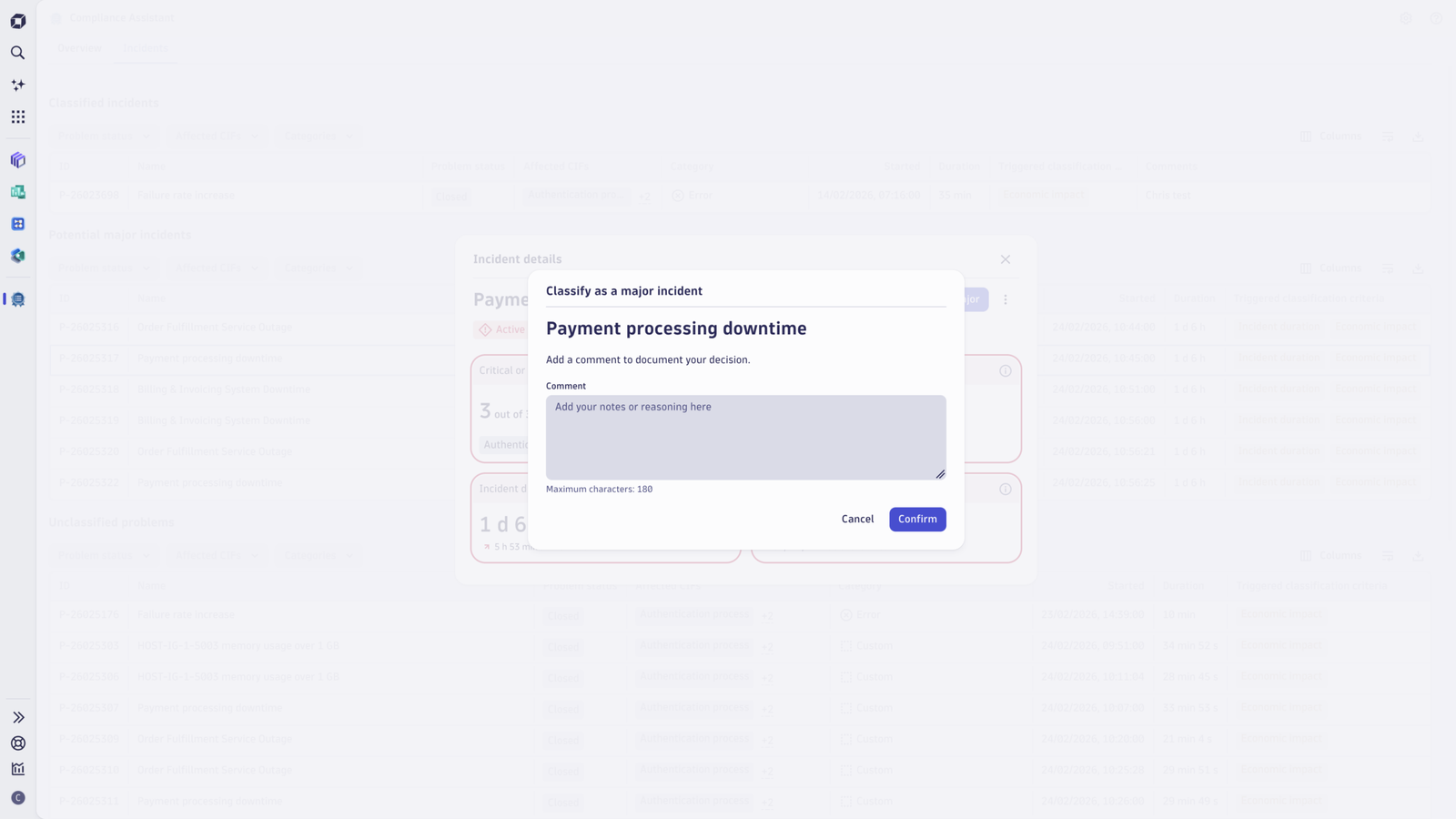 Classification step with the option to add context with a comment.